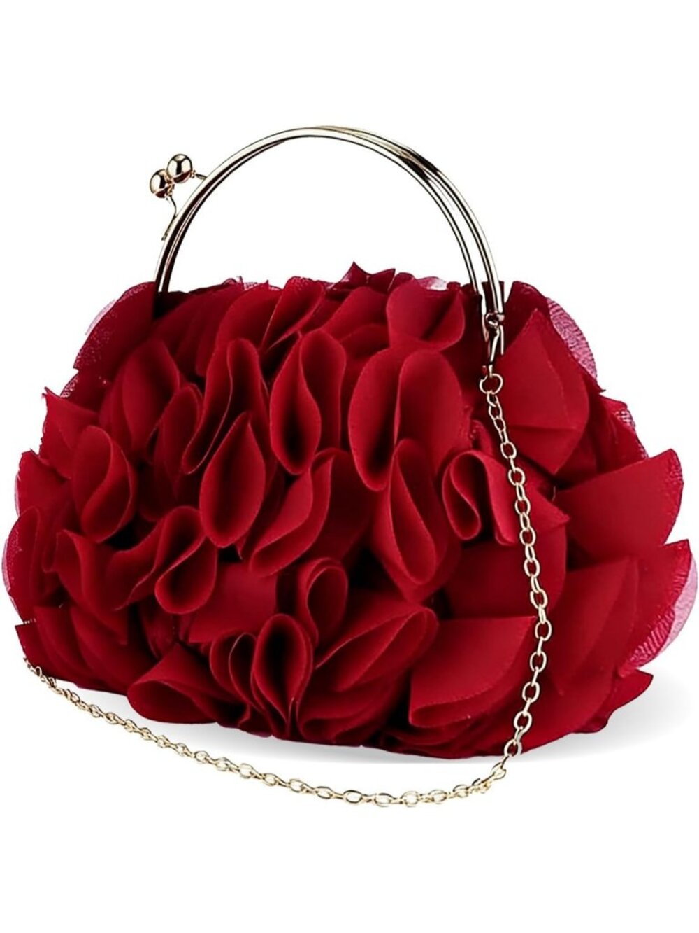 Women's Red Floral Satin Clutch Purse Chain Wedding Party Prom Evening Bag